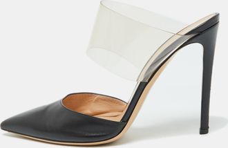 Gianvito Rossi Black Leather And Pvc Plexi Pointed Toe Mules