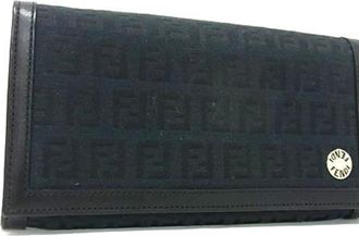 Fendi Zucchino Black Canvas Leather Long Wallet (Bi-Fold) (Pre-Owned)