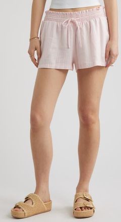 BP. Linen Blend Lace Trim Shorts in Pink- White Nia Stripe at Nordstrom, Size Xx-Small