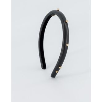 Alexandre de Paris Belle de Jour Leather and Gold Studs Headband in Black at Nordstrom