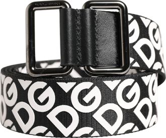 Dolce & Gabbana White Black Logo Leather Metal Buckle Mens Belt