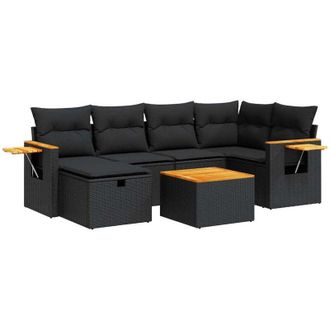 vidaXL Set De Sof&aacute;s De Jard&iacute;n 7 Pzas Con Cojines Rat&aacute;n Sint&eacute;tico Negro