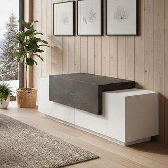 Dmora Dmora Mueble De Entrada Con 3 Puertas, Made In Italy, Aparador De Sal&oacute;n, Mueble Para Tv, 120x45h46 Cm, Color Blanco Brillante Y Gris Ceniza, Con Embal