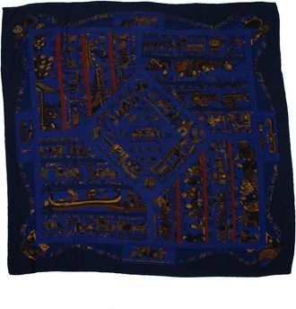 Hermès Pre-owned Womens La Gloire de gvillavme blue cashmere scarf Wool - One Size