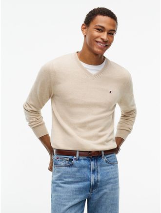 Tommy Hilfiger Mens Essential V-Neck Sweater - Beige - XXXL