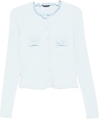 Balenciaga ruffle trim bow cardigan - women - Viscose/Polyester - M - Blue