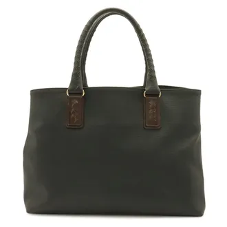 Bottega Veneta Black Dark Brown Coated Canvas Leather Shoulder Bag Tote Bag (Pre-Owned)