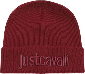 Roberto Cavalli Berretto in maglia a coste con ricamo logo - - Accessories - Uomo - Rosso - ONE SIZE