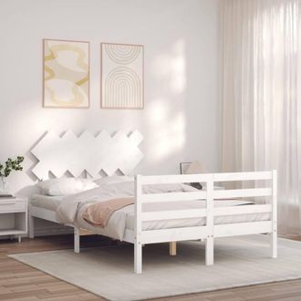 Berkfield Home Beautiful Bed Frame with Headboard White 120x200 cm Solid Wood | Size: Small Double