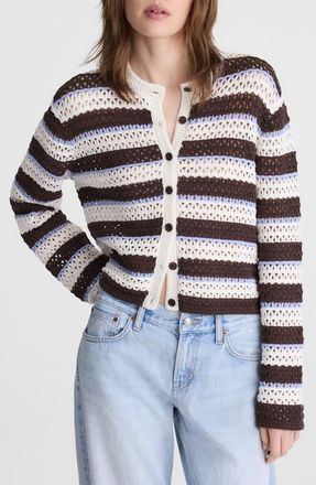 Madewell Stripe Pointelle Cardigan in Ivory And Brown Multi Stripe at Nordstrom, Size Xx-Large