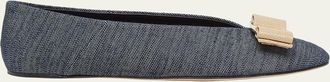 Ferragamo Vanna Denim Bow Ballerina Flats