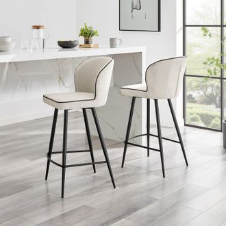 Furniturebox Catriona 2x Cream Fabric Counter Stools