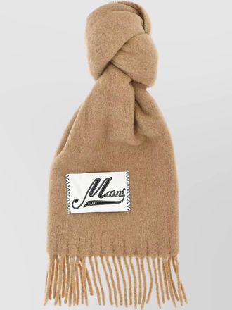 Marni logo patch scarf with fringed edges