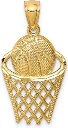 Diamond2Deal 14k Yellow Gold Basketball in Hoop Pendant
