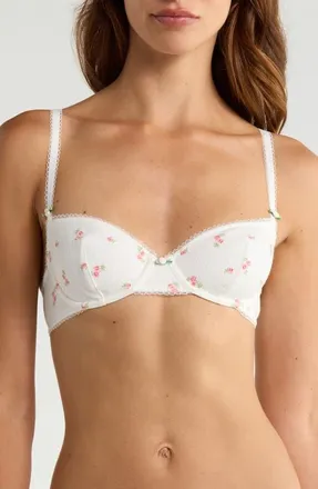 Etam Sleepover Classique Underwire Stretch Cotton Balconette Bra in Print Ecru Backgr at Nordstrom, Size 36D