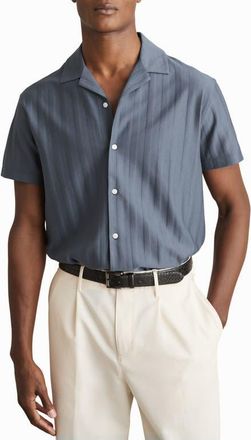 Reiss Sampson Textured Stripe Camp Shirt in Airforce Blue at Nordstrom, Size Xx-Large