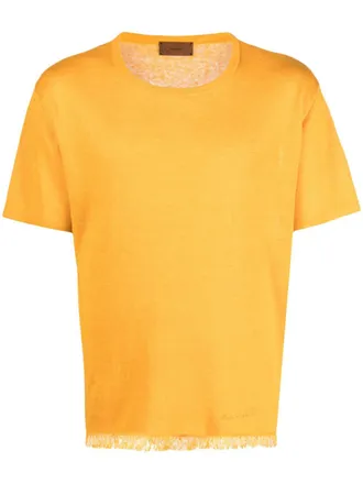 Alanui logo-embroidered linen T-shirt - men - Linen/Flax - M - Yellow