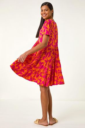 Roman Shadow Floral Tiered Smock Dress