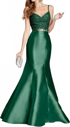 Alyce Paris Two Piece Lace V Neck Mermaid Dress In Emerald