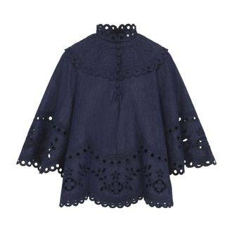 Zimmermann Mahon Broderie Denim Top - female - Zimmermann - Blouses - Blue - L - Blouses & Shirts
