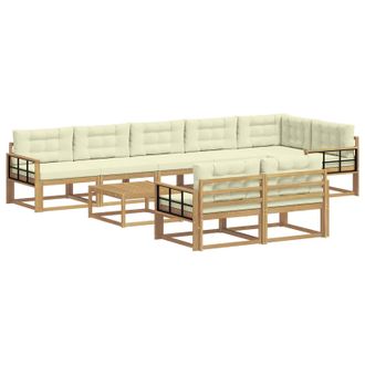 vidaXL Conjunto De Sof&aacute;s De Exterior 9 Uds. Blanco Y Crema Poli&eacute;ster Vidaxl