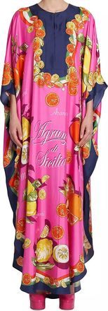Dolce & Gabbana Pink Capri Silk Painterly Fruit Kaftan Size S