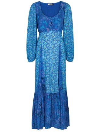 Rixo Blue Virginia Floral-Print Maxi Dress Size XL