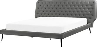 Beliani Beliani - Cama Tapizada En Piel Sint&eacute;tica Gris 180 X 200 Cm Dise&ntilde;o Moderno Cabecero Acolchado Essonne