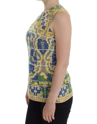 Dolce & Gabbana Womens Multicolor Majolica Embroidered Sweater Cotton Clothing