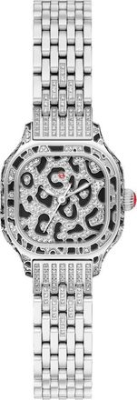 Michele Mini Meggie Leopard Dial Diamond Bracelet Watch, 23mm x 25mm in Two Tone at Nordstrom