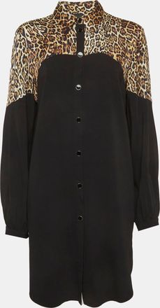 Just Cavalli Black/animal Printed Crepe Button Front Mini Dress