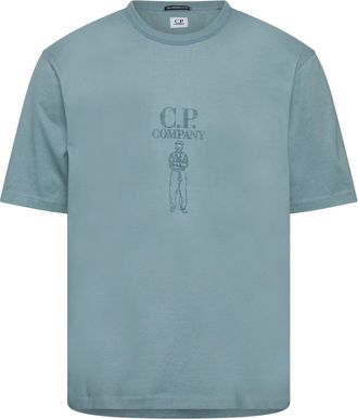 C.P. Company Mens 30/2 Jersey Twisted Logo T-Shirt in Blue Cotton - Size X-Large