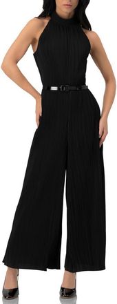 Ivonne Pleated High-Neck Jumpsuit with Belt in Black at Nordstrom, Size Small