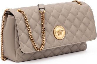 Versace Womens Taupe Quilted Leather Shoulder Strap Bag Beige