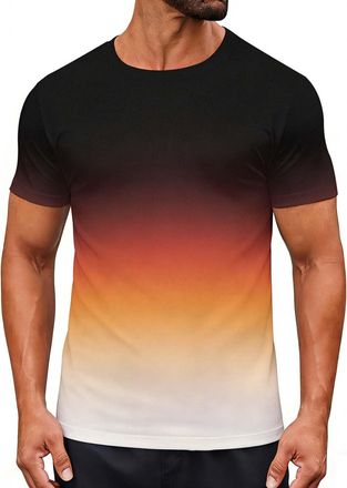 Generic T Shirts for Men UK Unisex Gradient Print Casual Crewneck Short Sleeve T-Shirt Womens Ombre Athletic Shirts Workout Tops Lightweight Gym Tees Stylish 