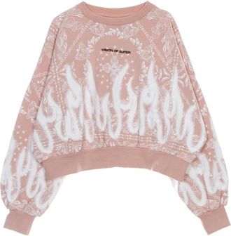 Vision Of Super Bandana Print Crop Hoodie Sweatshirt - Dames - Sweatshirts - Roze - S - Katoen - Hoodies & sweatvesten