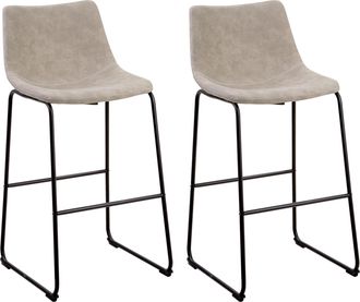 Beliani Beliani - Conjunto De 2 Taburetes De Bar Tapizados En Tela Beige Patas De Metal Negro Reposapi&eacute;s Industrial Franks
