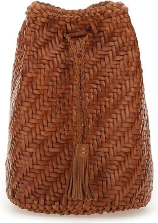 Dragon Diffusion Rich Tan Pompom Double Jump Leather Bucket Bag