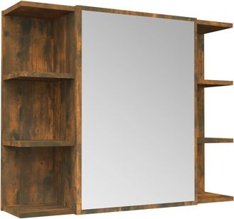 vidaXL Armario Con Espejo Ba&ntilde;o Madera Roble Ahumado 80x20,5x64 Cm Vidaxl