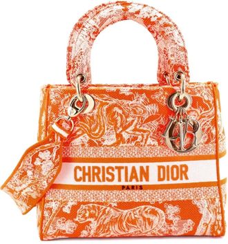 Dior Toile de Jouy Lady D-Lite Bag Embroidered Canvas tote bag - Oranje