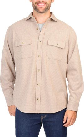 Tailorbyrd Micro Houndstooth Overshirt with Faux Suede Trim in Barley at Nordstrom Rack, Size Xx-Large