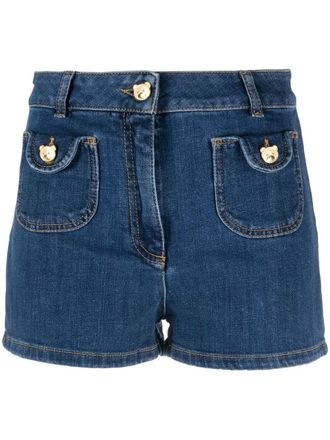 Moschino bear button denim shorts - Blue