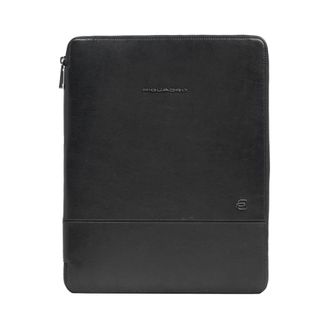 Piquadro Laptop Bags & Cases, male, Black, Size: ONE SIZE Leather notepad holder for iPad with pencil holder and AirPods pocket