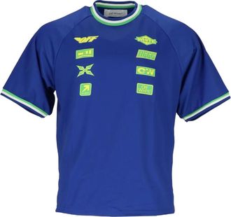 Off-white T-shirt met patchwork - Blauw