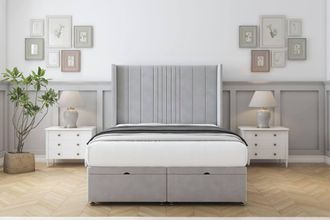 Comfort Beds Grace Plush Ottoman Bed Set With 54 Wingback Headboard in Silver | Size: Single