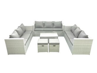 Fimous Rattan Garden Outdoor Furniture Set 11 Seater Garden Sofa Coffee Table Set with 2 Small Footstool Light Grey Mixed