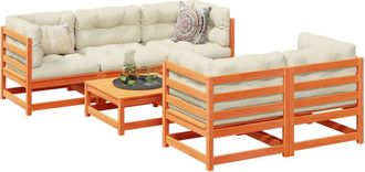 vidaXL Set De Sof&aacute;s Jard&iacute;n 6 Pzas Con Cojines Madera Pino Marr&oacute;n Cera Vidaxl