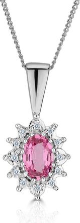 The Diamond Store Pink Sapphire 6 X 4mm and Diamond 9K White Gold Pendant Necklace