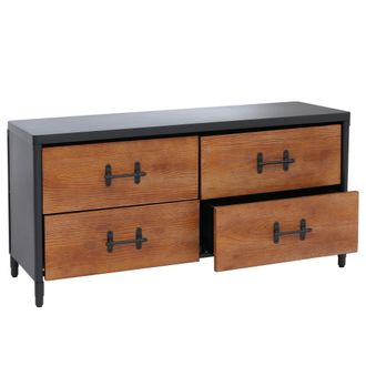 Hhg [nunca Usado] C&oacute;moda Hhg-976, Aparador, Armario, Con Cajones De Estilo Industrial, 60 X 120 X 40 Cm, Madera Marr&oacute;n, Metal Negro