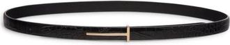 Tom Ford Croc Embossed Patent Leather Skinny Belt in Naa Black at Nordstrom, Size 105